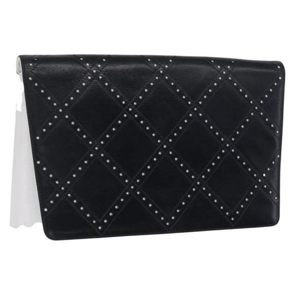Salvatore Ferragamo Clutch Bag Leather Navy White gold Auth bs31766
